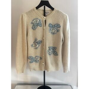 Vtg Andrea Gayle Petites‎ Silk Blend Cardigan Pearl Buttons Floral Sz M Romantic